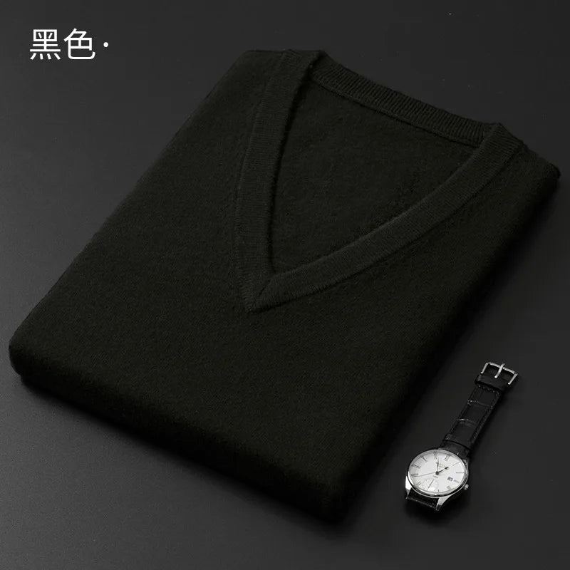 Cashmere Cotton Blend Classic V-Neck Pullover Men Sweater 2025 Autumn Winter Work Casual All-match Jumper Male Knitted Sweaters