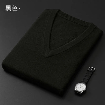 Cashmere Cotton Blend Classic V-Neck Pullover Men Sweater 2025 Autumn Winter Work Casual All-match Jumper Male Knitted Sweaters