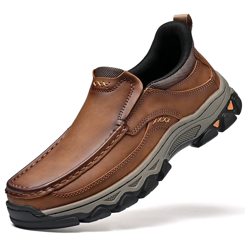New Trend Men Genuine Leather Loafers Spring Autumn Hiking Shoes Stylish Outdoor Casual Shoes Cowhide Man Slip on Shoe Moccasins