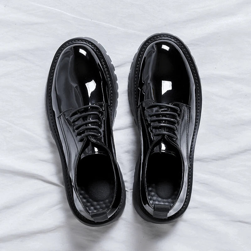 Men Black High Sole Platform Casual lederen schoenen Man Japan Harajuku Koreaanse streetwear Fashion Business Wedding Lederen schoenen