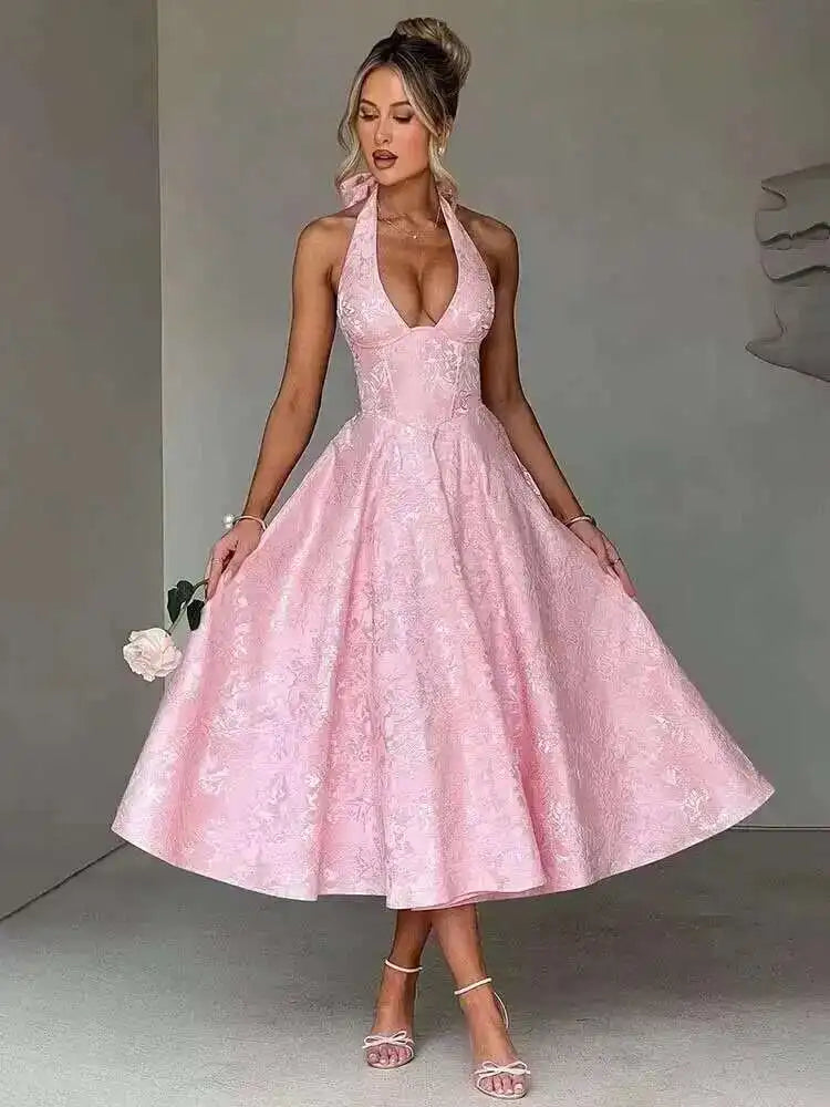 Townlike Jacquard Waist Wrap A-line Dress Women Mini 2024 Spring Summer Dress Elegant Bow Backless Sexy Party Dresses