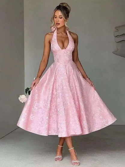 Townlike Jacquard Waist Wrap A-line Dress Women Mini 2024 Spring Summer Dress Elegant Bow Backless Sexy Party Dresses