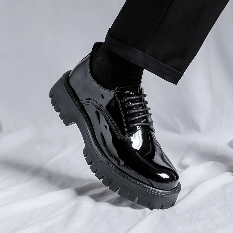 Men Black High Sole Platform Casual lederen schoenen Man Japan Harajuku Koreaanse streetwear Fashion Business Wedding Lederen schoenen