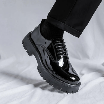 Men Black High Sole Platform Casual lederen schoenen Man Japan Harajuku Koreaanse streetwear Fashion Business Wedding Lederen schoenen