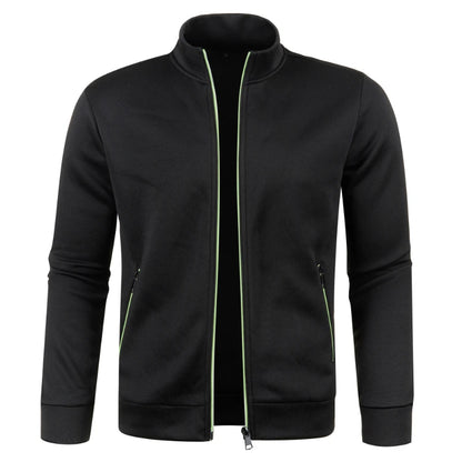 Autumn and Winter Men's New Long Zipper Color Block Sweater Sleeves Thin Plush Sweater Jacket Casual Slim Fit Comfortable Coat