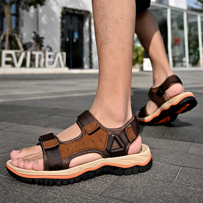 2025 Summer Mens Sandals Beach Leather Sandals for Men Gladiator Sandals Outdoor Sports Male Summer Shoes Plus Size 38-47