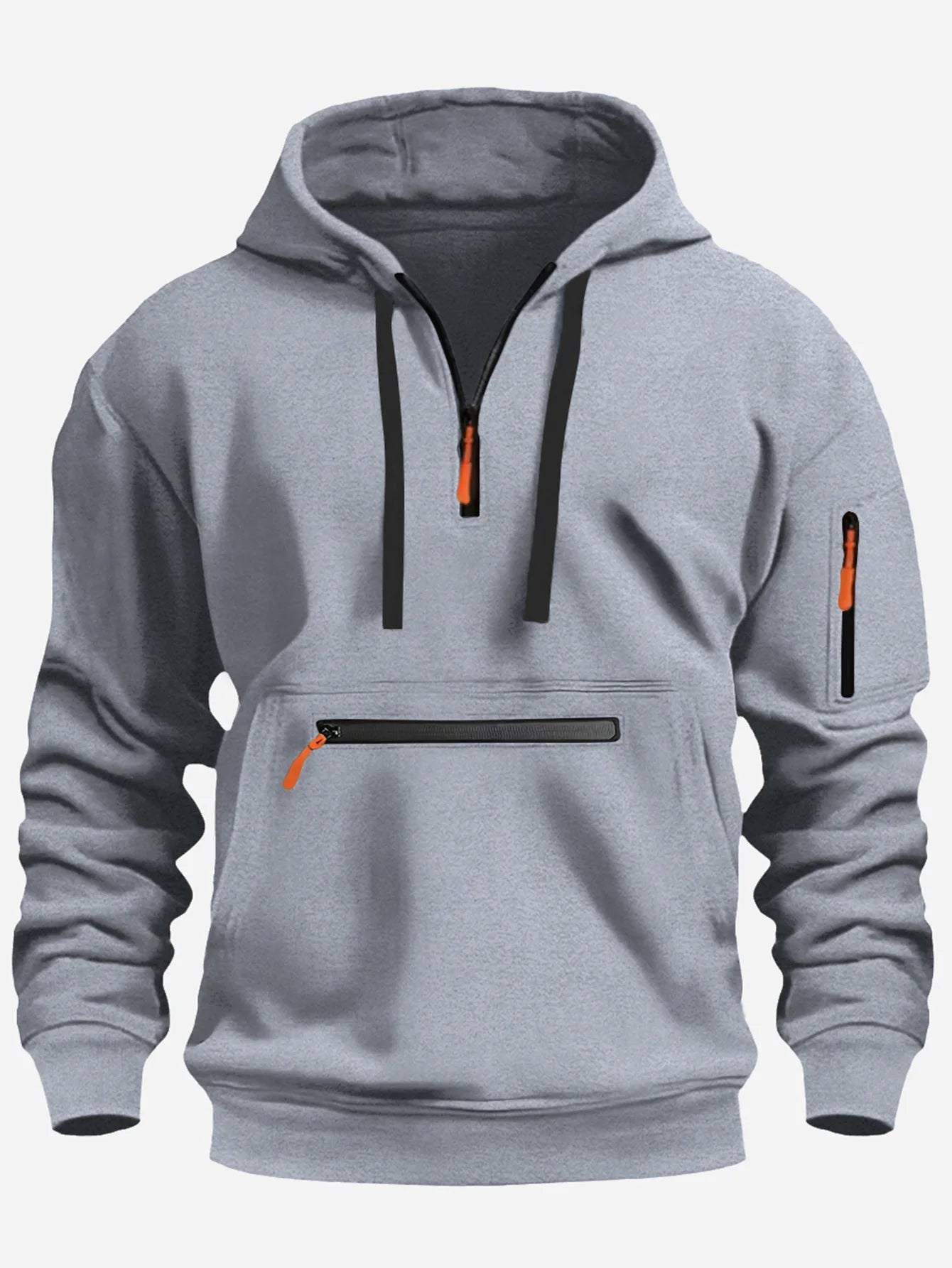 2024 Men's Hooded Sweater Leisure Sports Pullover Retro Harajuku Long Sleeve Zipper Multi-pocket Casual Loose Coat Street Wear