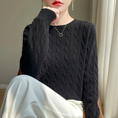 Autumn and Winter round Neck Loose Thick Women's Twist Knitted Sweater Long Sleeve Pullover Bottoming Shirt Lazy Top