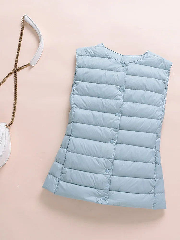 0-10℃ Ultralight Down Vest Women 2024 New Autumn Winter Female Duck Down Waistcoat Puffer Feather Padded Sleeveless Warm Jackets