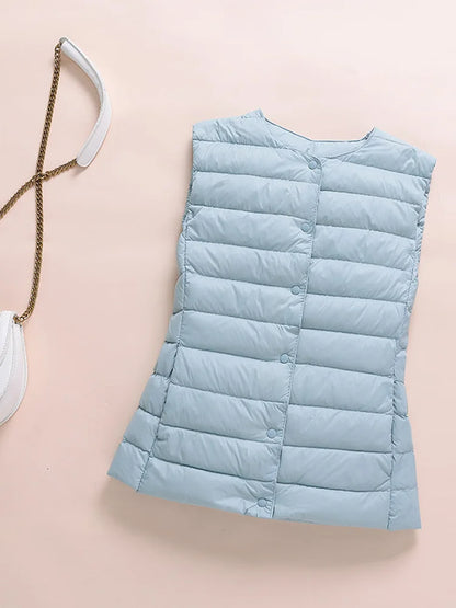 0-10℃ Ultralight Down Vest Women 2024 New Autumn Winter Female Duck Down Waistcoat Puffer Feather Padded Sleeveless Warm Jackets