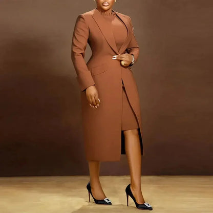 Women's Set Full Sleeve Long Blazer Coat+ Long Dress Suit  Winter Streetwear Two 2 Piece Set Africa OL Work Outfits