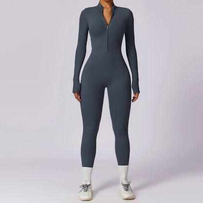 Žene joga kombinezon Fitness Sportsko odijelo Zipper Elastic jednodijelni bodi u teretani teretana s dugim rukavima trčanje push up trening Sportska odjeća