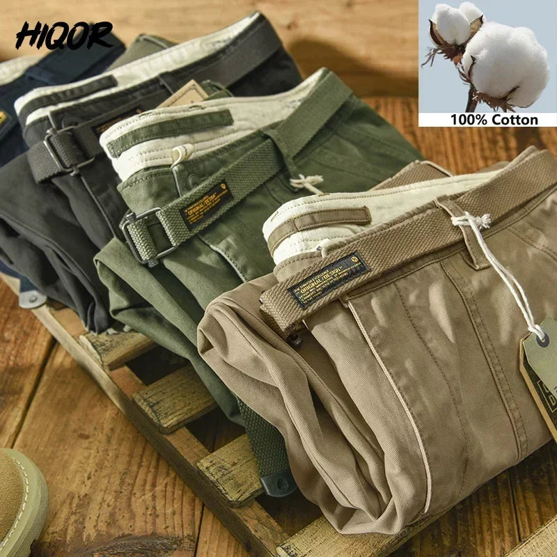 Hiqor Brand Men Men 100 ٪ السراويل غير الرسمية للقطن 2025 سراويل فضفاضة للرجال سروال عمل فضفاض بالإضافة إلى حجم 38 سروال شحن Y2K رجل