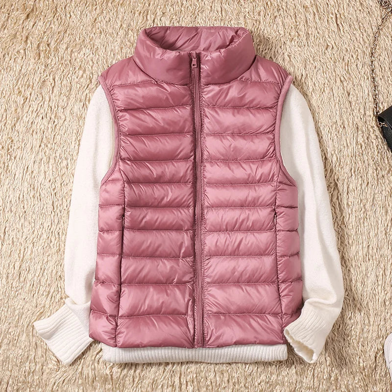Female Winter Windproof Vest Coat New Sleeveless Portable Duck Down Vest Stand Collar Thin Jacket Ultra-light Slim Down Jacket