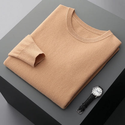 Mvlyflrt 100% puro suéter de lana merino para hombres tops de columna de cuello redondo otoño suéter de color sólido delgado versátil básico