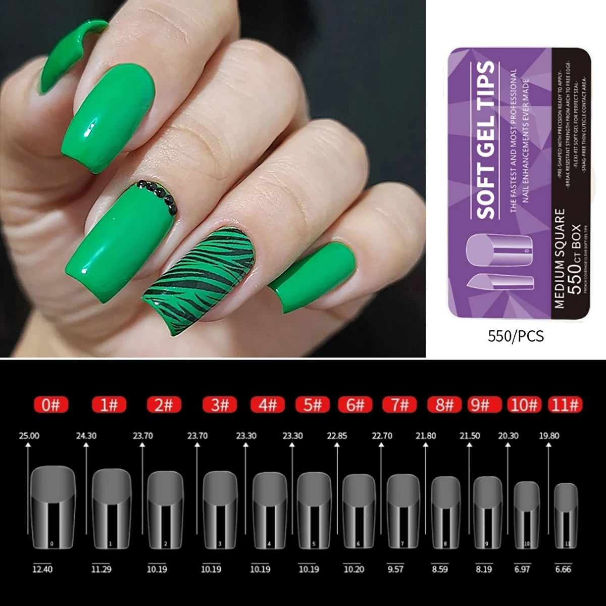 550Pcs Frosted Soft Gel Full Cover Nail Tips,11 Sizes Gel Nail Extensions False Nail Artificial Nails with Case for Nail Salons