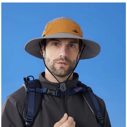 Big Brim Color Blocking Outdoor Sunscreen Mountaineering Cap  Waterproof Fisherman's Hat Men's Riding UV Sun Hat Camping