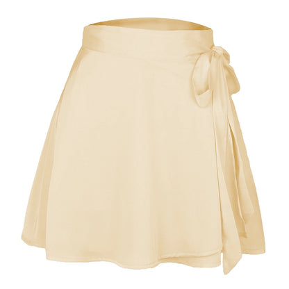 Wrap Green Satin Mini Skirt WomenRuffle Black Vintage Style Korean SilkPink Skirts Short Kawaii Lolita ClothingSummer Beach