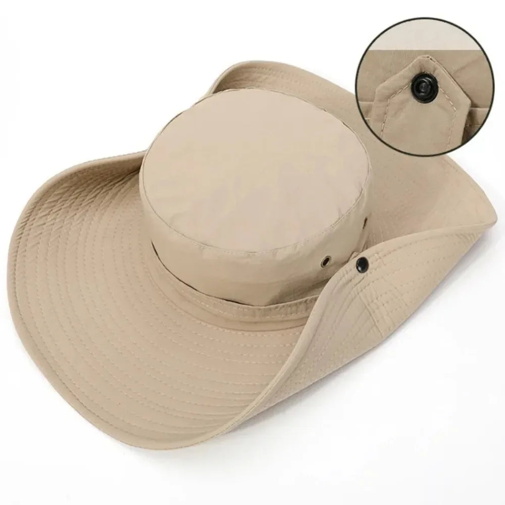 1 × Big Brim Summer Large Sun Hat Män kvinnor andas fiske mössor sol uv skydd nät fiskare hatt vandring utomhus strandmössa