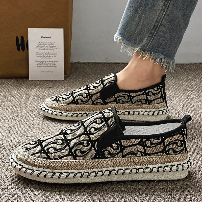 2024 Sommermænd lærred sko Espadrilles åndbare afslappede sko mænd loafers komfortable ultralette dovne bådsko store størrelse 44