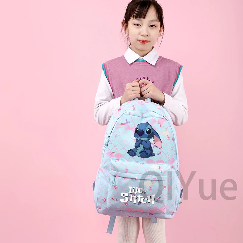 Disney Lilo Stitch Backpack Set for Girl Teen Student Back To School Knapsack Women Rucksack Mermaid Style Lunch Bag Pencil Case