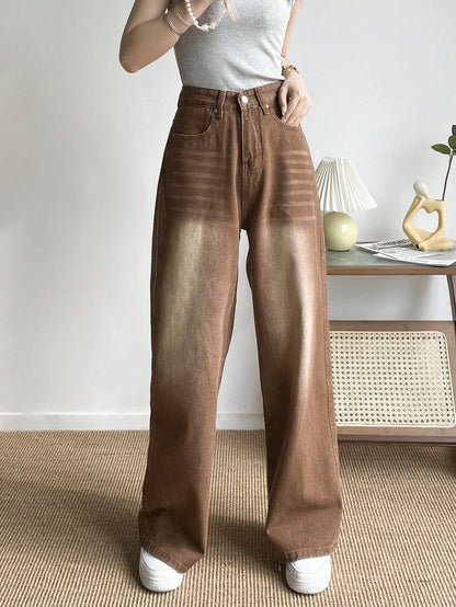 「MD」2024 New Retro Jeans Women Irregular High Waist Slimming Wide Leg Mop Long Pants Fashion