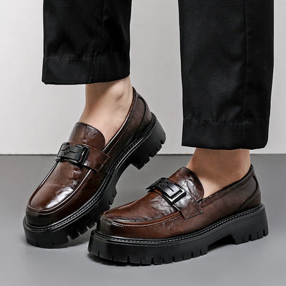Menns skinn uformelle sko tykk soled loafers Spring høst Ny stil Simple Black Men's Business Work Shoes Big Size ： 38-48