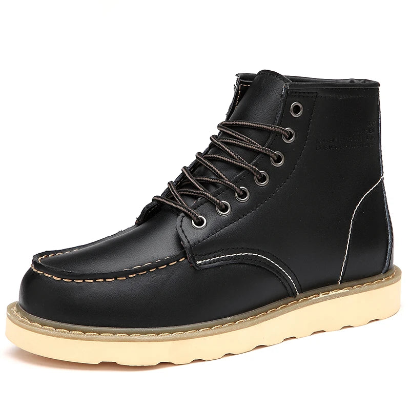 Winter Velvet Warm Outdoor Work Leather Shoes Brand Western Cowboy Boots Soft Soled Comfortable Lace Up Fashion Desert Boots