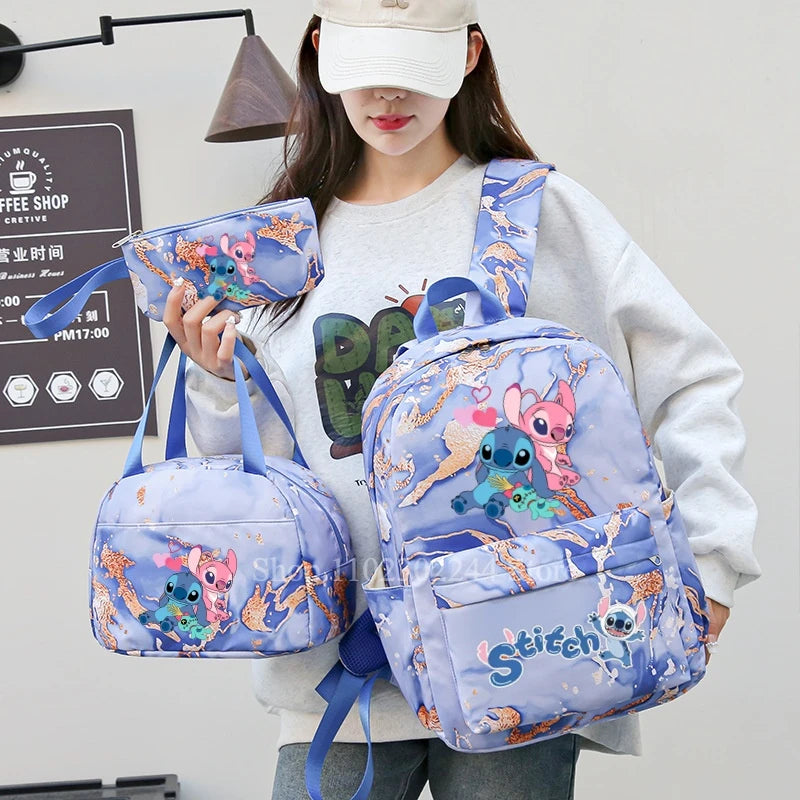 3Pcs Disney Lilo & Stitch Backpack for Girl Student Teenager Anime Print Children Rucksack Birthday Gift Women Casual School Bag
