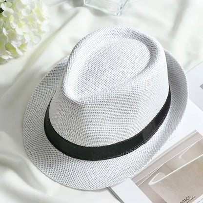 Fashion Straw Panama Cap Summer Beach Wide Brim Sun Hat Gangster Cap Unisex Jazz Dress Hat Cowboy Fedora Hat