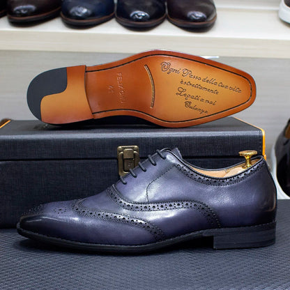 Size 7-12 Handmade Men's Wingtip Oxford Shoes Genuine Calfskin Leather Brogue Dress Shoes Classic Business Formal Shoes for Men