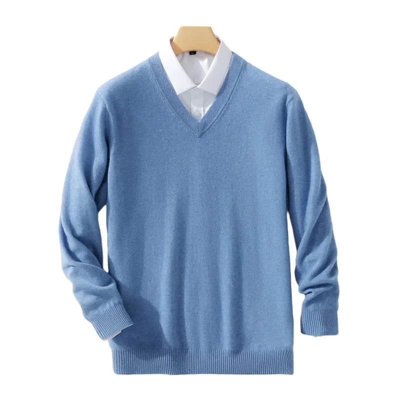 Wool Men's Sweaters V-neck Pullovers Cashmere Knitting Hot Sale Spring Autumn Sweaters Knitwear High Quality Jumpers Clothes