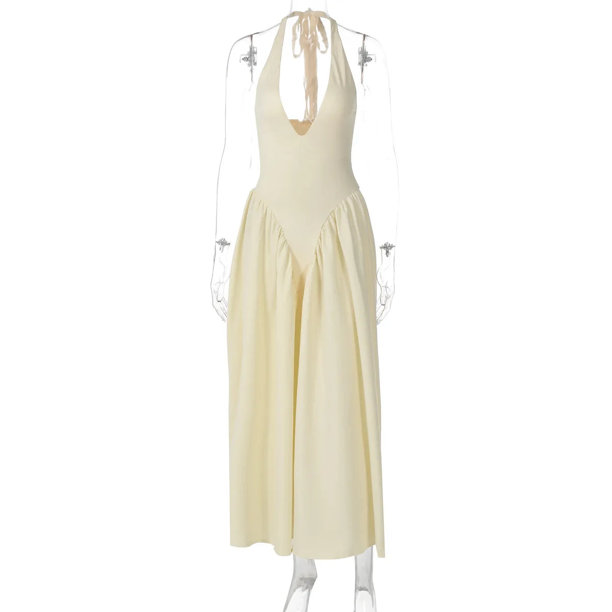 Talenza Backless Deep V Spliced Long Dress Summer Women's Sexy Party Kjole Halter Ny mode Slim hvid ærmeløs lang kjole