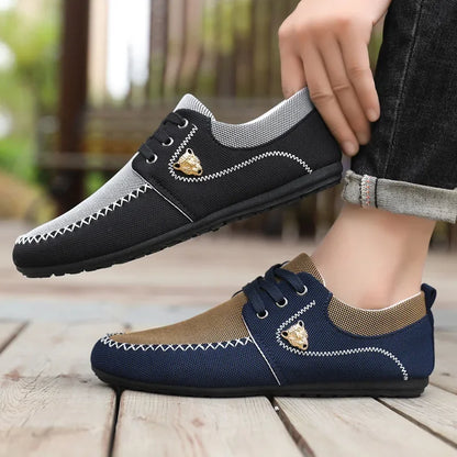 Men's Casual Flat Shoes Breathable Comfortable Men's Canvas Shoes Luxury Brand Loafers Lightweight Metal Decoration Men Sneakers