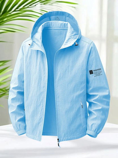 Men's Hooded Sun Protection Jacket Lightweight Outdoor Windbreaker Quick Dry Breathable UV Coat for Hiking Running Travel Beach