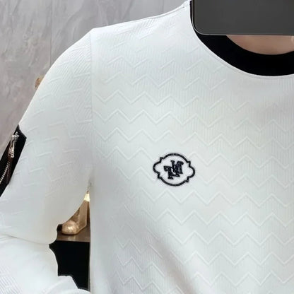 Spring Autumn Autumn Alta qualidade Luxo Camiseta redonda de pescoço masculino Trendslim Manga longa Jacquard Pullovers tops para homens