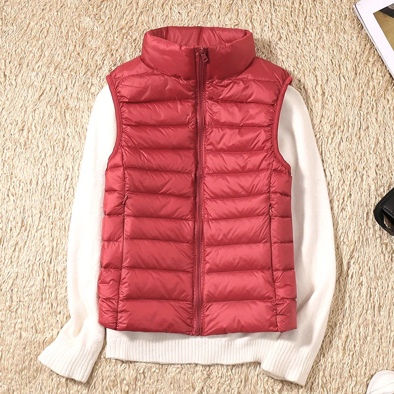 Female Winter Windproof Vest Coat New Sleeveless Portable Duck Down Vest Stand Collar Thin Jacket Ultra-light Slim Down Jacket