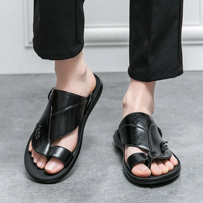 Summer Business Men's Leather Sandals Soft Comfortable Non-Slip Slippers Flip Flops Formal Outdoor Beach Shoes Platform Casual
