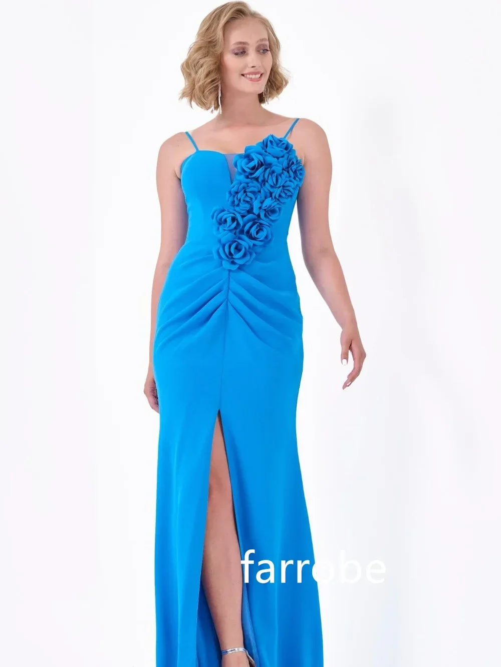 Tilpasset formell jersey pliss blomster havfrue spaghetti stropp midi kjoler hjemkomstkjoler klassisk utsøkt moderne stil pas