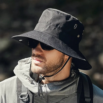 New Men's Wide Brim Sun Sombrera - Sombrero de cubo de safari de protección UV impermeable para pescar escalada escalando al aire libre de gran tamaño