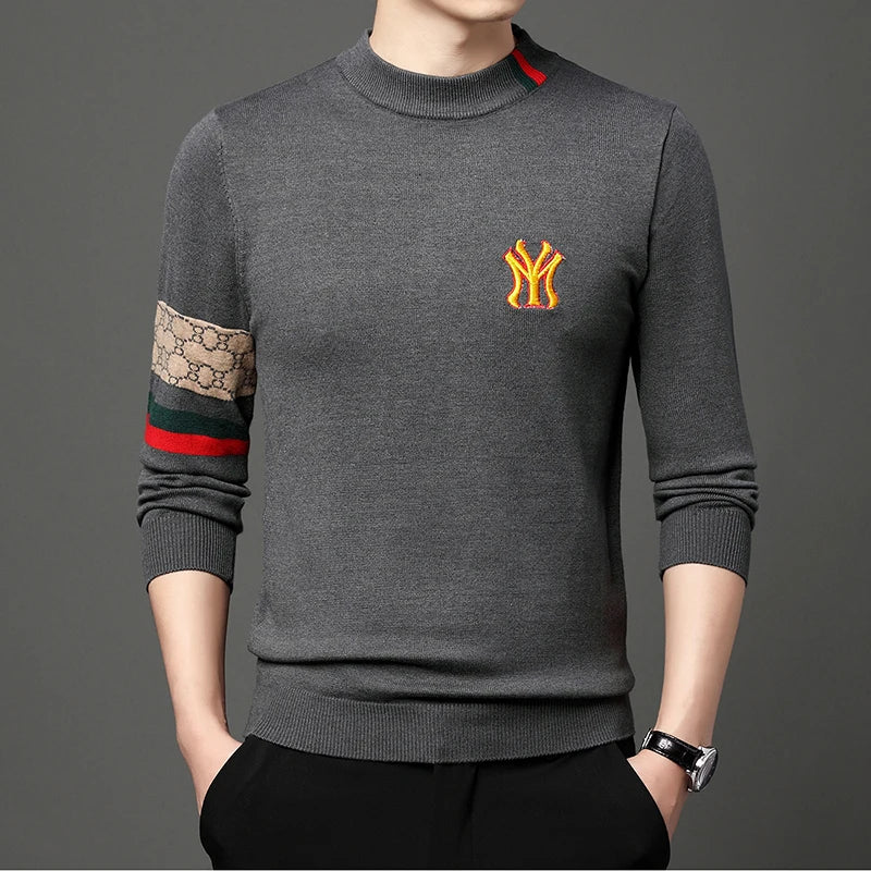 Mode ny 2023 Autumn Winter Casual broderi stickade tröjor tröjor designer o-hals varm jumper män kläder ropa hombre
