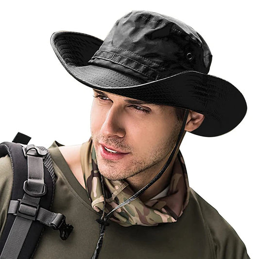 Unisex Sun Hat for Outdoor Fishing Hiking Hunting UV Protection Breathable Foldable Adjustable Chin Strap Wide Brim Boonie Hat