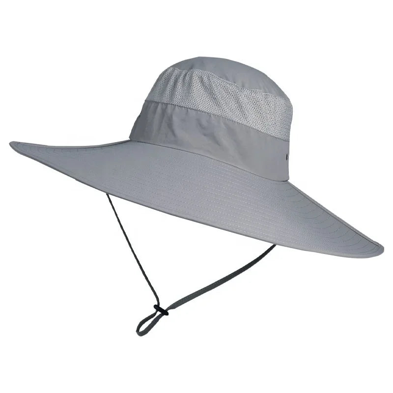 Mannen 15 cm breed grote randzon hoed emmer hoed snel drogen UV -bescherming vissen hoed zomer nieuwe outdoor waterdichte visserscap