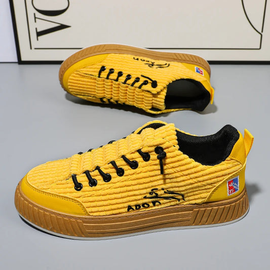 2023 New Mens Lightweight Breathable Sneakers  Trendy Flat Platform Casual Canvas corduroy  Sneakers