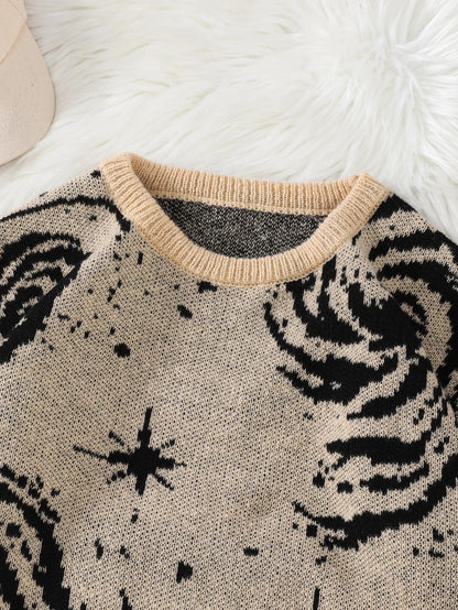 Novo Popular Street Ripped Ripped Starry Sky Padrão Pullover rasgado suéter casual Round Neck Knit