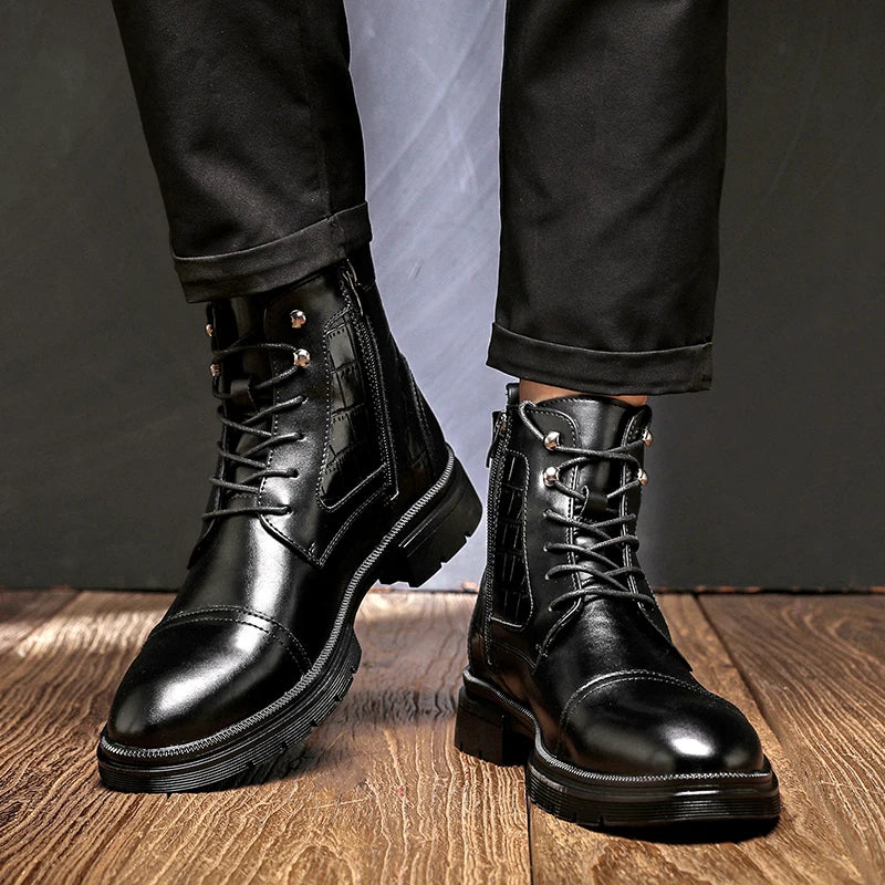 Autumn and Winter Korean Martin Boots Zipper Three Joint Height Increase Light Luxury British Fashion Trend Motorcycle Men Boots