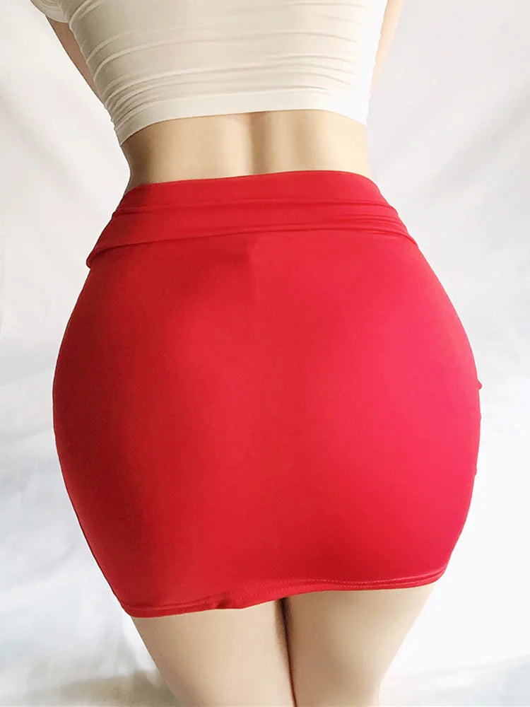 Ólínt þunnur pakki mjöðm pils kynþokkafullur sjá í gegnum teygjanlegt þétt miniskirt dömur sæt ís silki sléttur mitti næturklúbbur