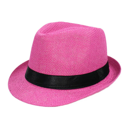 Primăvara Părinte Părinte Copil Straw Straw Cap Respirabil pentru bărbați pentru bărbați pentru bărbați Proteză Solut Panglică Decorare Sunshade Jazz Top Sun Hat F58