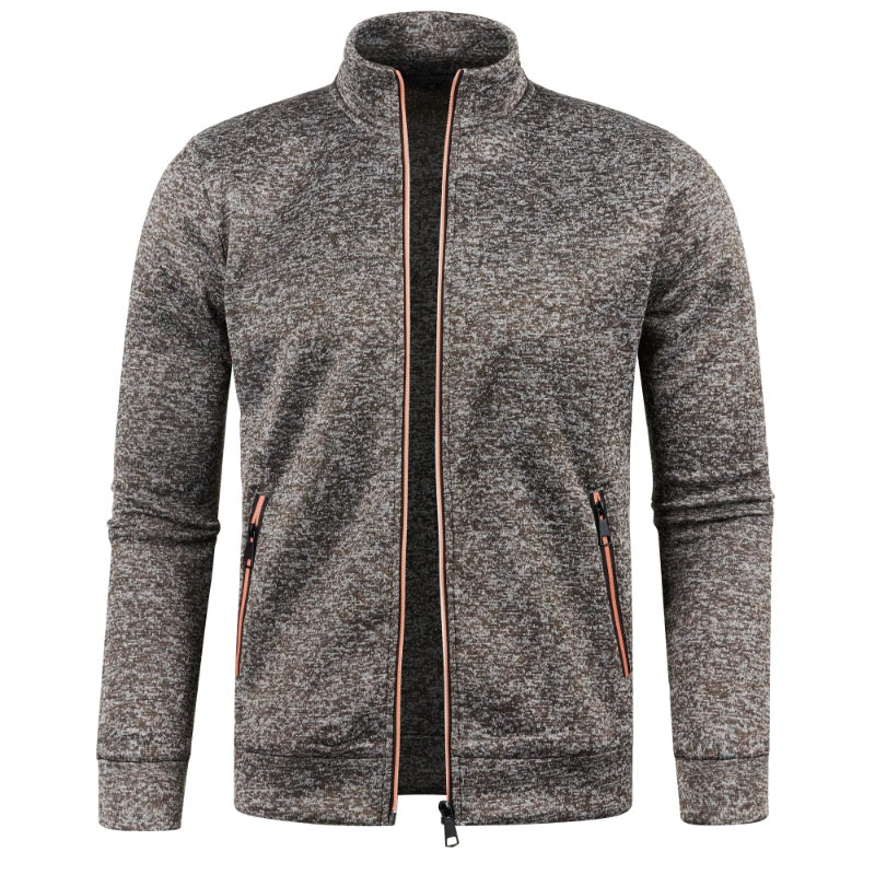 Autumn and Winter Men's New Long Zipper Color Block Sweater Sleeves Thin Plush Sweater Jacket Casual Slim Fit Comfortable Coat