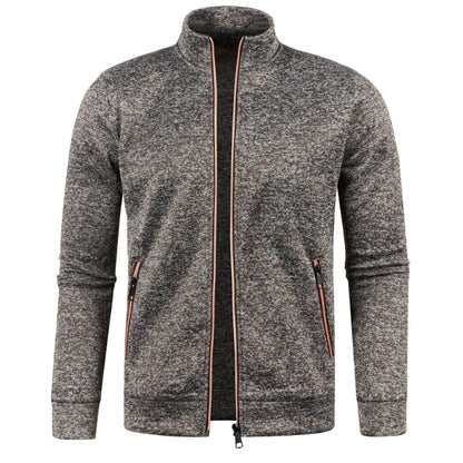 Autumn and Winter Men's New Long Zipper Color Block Sweater Sleeves Thin Plush Sweater Jacket Casual Slim Fit Comfortable Coat